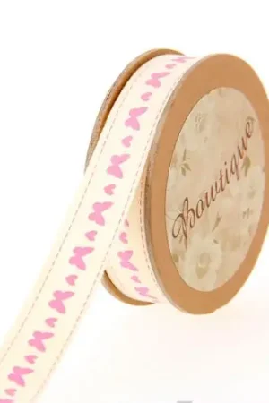 Prezzo Basso Nastro di cotone su una bobina - Nastro di cotone stampato con farfalle e cuori - 15 mm x 5 m - Bowtique