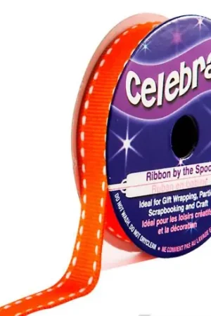 Soddisfatti O Rimborsati Bobina Grana grossa - Cucitura bianca Gros Grain arancione - 9 mm x 5 m - Celebrate