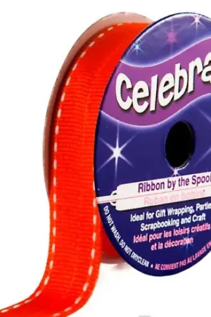 Bobina Grana grossa - Cucitura bianca Gros Grain arancione - 15 mm x 4 m - Celebrate Economico