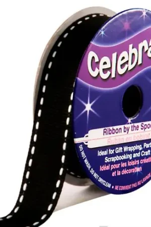 Bobina Grana grossa - Grosgrain nero con cucitura bianca - 15 mm x 4 m - Celebrate Offerta