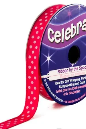 Compra Online Bobina Grana grossa - Gros Grain fuschia con punti bianchi - 9 mm x 5 m - Celebrate