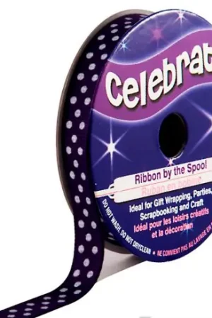 Quantità Limitata Bobina Grana grossa - Grosgrain viola con punti bianchi - 9 mm x 5 m - Celebrate