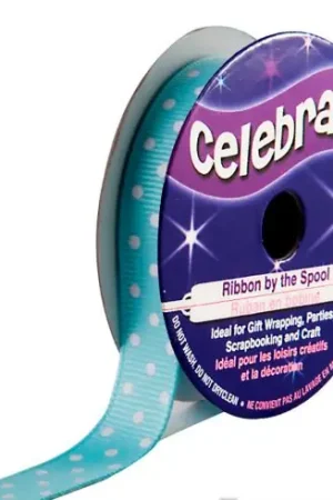 Miglior Prezzo Bobina Grana grossa - Grosgrain blu cielo con punti bianchi - 13 mm x 5 m - Celebrate