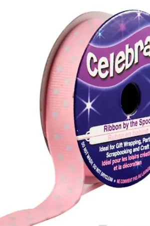 Bobina Grana grossa - Grosgrain rosa chiaro con macchie bianche - 13 mm x 5 m - Celebrate Esclusivo