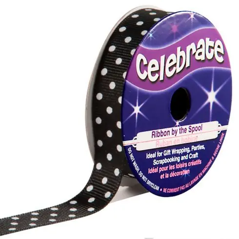 Bobina Grana grossa - Grosgrain nero con punti bianchi - 13 mm x 5 m - Celebrate Non Perdere