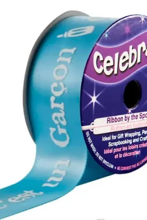 Raso su un rotolo - Raso blu con stampa bianca "it's a boy" - 25 mm x 3 m - Celebrate Non Perdere