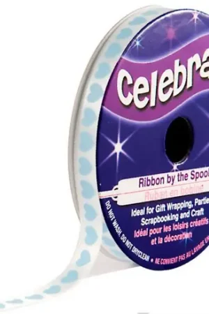 Raso su un rotolo - Raso bianco con stampa cuore blu - 6 mm x 4 m - Celebrate Promo Stagionale