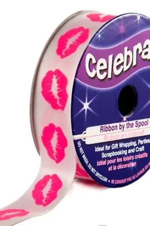 Quantità Limitata Raso su un rotolo - Raso bianco con bocca rossa - 15 mm x 3,5 m - Celebrate