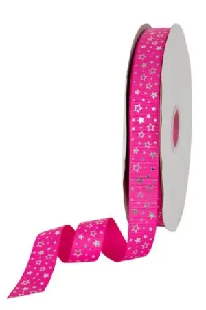 Popolare Nastro al metro - Nastro rosa con stelle d'argento - larghezza 25 mm - Venduto al metro - LMC