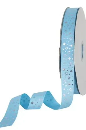 Offerta Nastro al metro - Nastro azzurro con stelle argentate - larghezza 25 mm - Venduto al metro - LMC