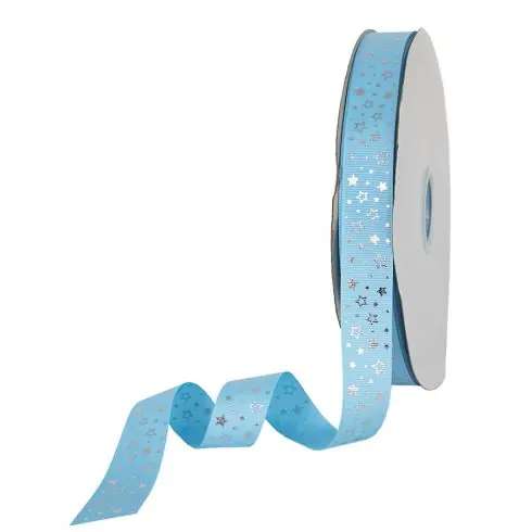 Offerta Nastro al metro - Nastro azzurro con stelle argentate - larghezza 25 mm - Venduto al metro - LMC