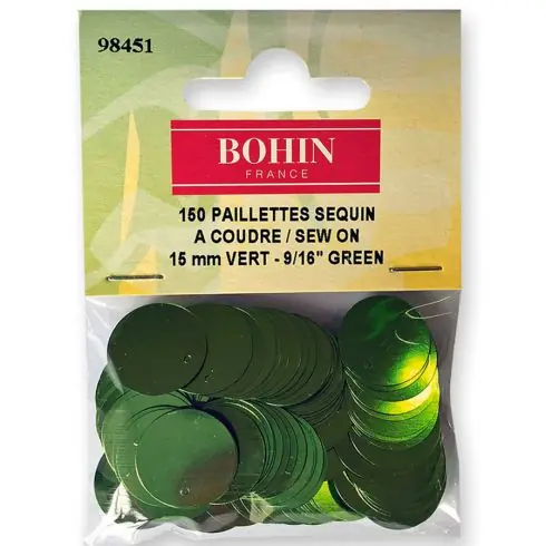 Perline e paillettes - Paillettes sequin 15 mm - Verde - Bohin Consegna Rapida