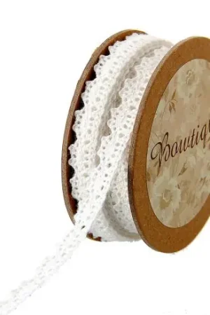 Economico Pizzo su una bobina - Bobine da pizzo in cotone bianco - 10 mm - Bowtique