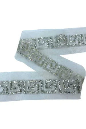 Esclusivo 50 Cm Passamaneria Nastro Bordo Tulle Greca Glitter Lurex Effetto Strass Alta 2 Cm