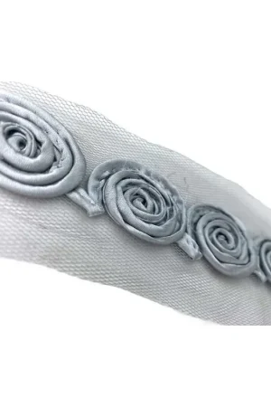 Vendita Finale 50 Cm Passamaneria Grigio Base Nastro Tulle Tessuto Raso Rose Ritagliabili Alto 3 Cm