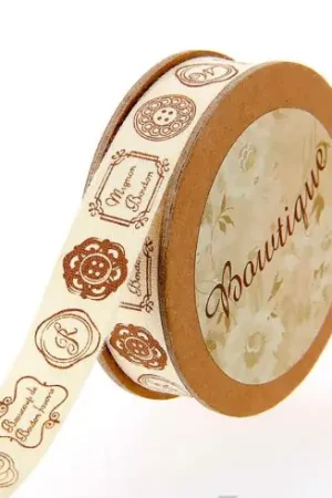 Nastro di cotone su una bobina - Nastro di cotone ecru con etichette - 15 mm x 5 m - Celebrate Nuova Collezione