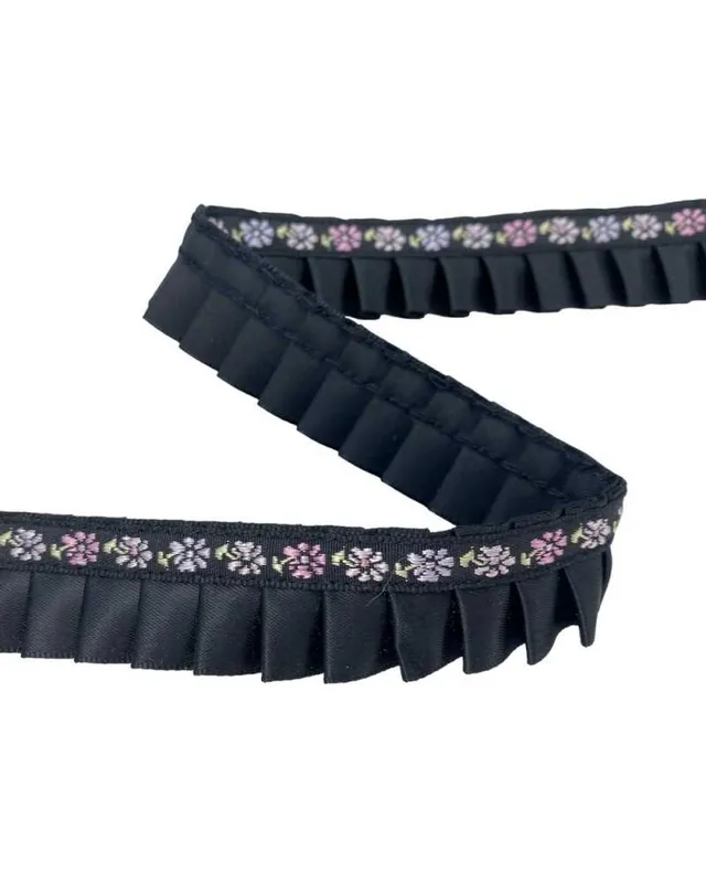 Consegna Rapida 50 Cm Passamaneria Nastro Fiorellini Rosa Plissè Rouches Raso Nero Alto 2 Cm