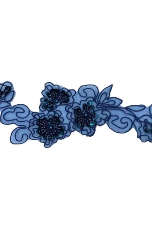 16 Cm Applicazione Passamaneria Organza Pizzo Rebrodè Blu Perline Paillettes Ritagliabile 16x6 Cm Affare