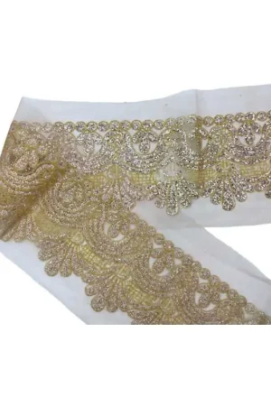 Professionale 50 Cm Passamaneria Bordo Tulle Rosa Glitter Lurex Oro Effetto Strass Fantasia Alta 10 Cm