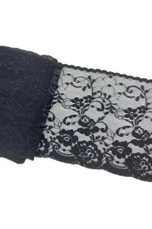 Passamaneria Pizzo Merletto Nero Jaquard Rashel Ricamo Fiore Smerlato Alto 15 Cm Prezzo Ridotto
