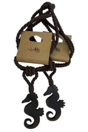 Acquista Ora Coppia Embrasse Cordone Cotone Fermatenda Cavalluccio Marino Legno Lungo 45 Cm