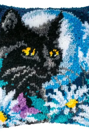 Professionale Kit di Latch Hook Cuscino Gatto nella Notte - Vervaco