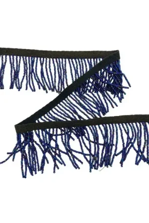 20 Cm Frangia Passamaneria Perline Multicolor Blu Alta 5 Cm Economico