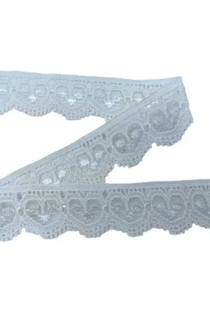 Offerta Speciale Passamaneria Merletto Pizzo Raschel Ricamo Cuore Bianco Latte Lurex Alto 2 Cm