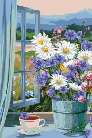 Acquista Ora Kit di pittura per numero - Mazzo di fiori alla finestra - Wizardi