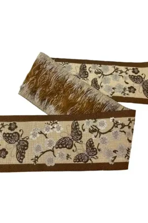 50 Cm Passamaneria Nastro Gallone Tramezzo Fondo Beige Ricamo Farfalla Marrone Alto 6,5 Cm Prezzo Ridotto