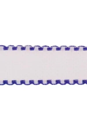 Prezzo Conveniente Treccia da ricamo a 50 cm - Nastrino Aïda bianca 5 Zweigart Band con bordo blu scuro 50 cm - Zweigart