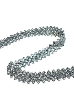 10 Cm Passamaneria Gioiello Strass Argento Alta 15 Mm Reso Gratuito