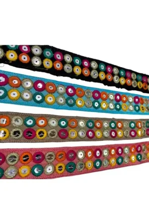 50 Cm Passamaneria Bordo Tramezzo Nastro Ricamo Cerchi Colorati Paillettes Argento Alto 3 Cm Saldi