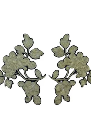 Coppia Applicazione Collo Moda Ricamata Base Tulle Nero Oro Lurex Cucire 22x17 Cm Ultimissimo Modello