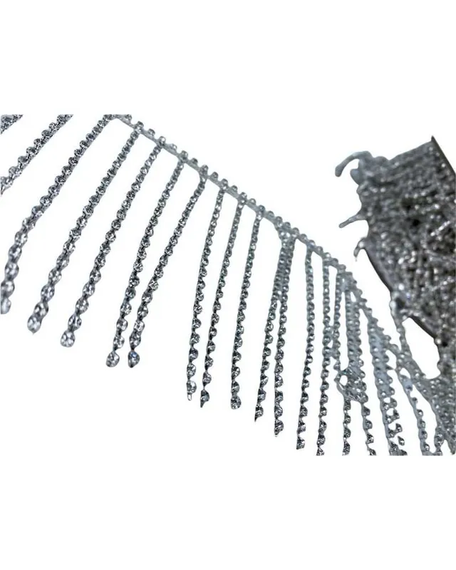Reso Gratuito 10 Cm Passamaneria Gioiello Strass Frangia Pendente Base Argento Alto 8 Cm