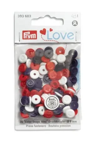 Bottoni a pressione - 36 bottoni rivettatori 9 mm blu navy/ bianco/ rosso - Prym Reso Gratuito