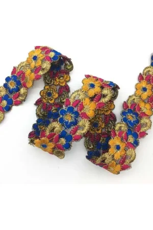 Novità 50 Cm Passamaneria Tramezzo Filo Lurex Oro Ricamato Fiore Smerlato Alto 35 Mm