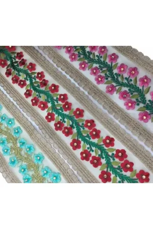 50 Cm Passamaneria Tramezzo Filo Lurex Bronzo Organza Gallone Ricamato Fiore Strass Alto 9 Cm Ultima Occasione