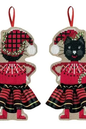 Scelto Dai Clienti Kit di ornamenti da ricamare - Gonna in tartan rosso gatto nero - Le Bonheur des Dames