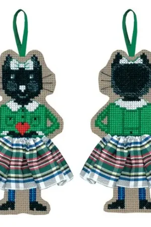 Kit di ornamenti da ricamare - Gonna in tartan bianco gatto - Le Bonheur des Dames Nuova Collezione