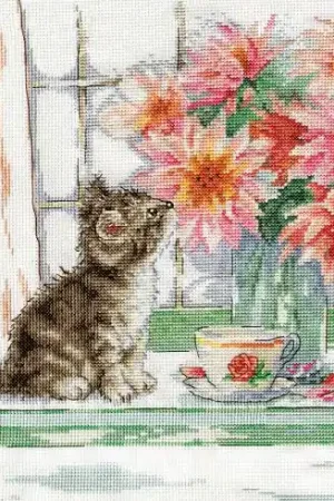 kit ricamo a punto croce - Curioso gattino - Design works Ultimissimo Modello