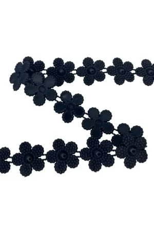 50 Cm Passamaneria Applicazione Fiorellini Resina Nero Ritagliabili Alto Cm 1,5 Offerta Speciale