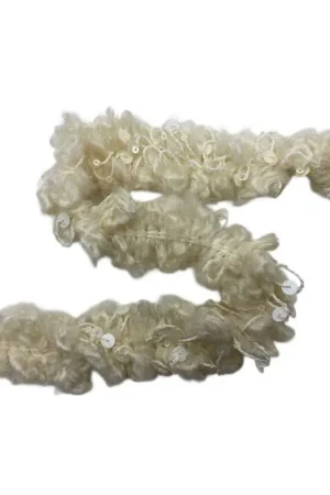 Offerta Del Giorno 50 Cm Passamaneria Tramezzo Bordo Panna Paillettes Lana Bouclè Alto 3 Cm