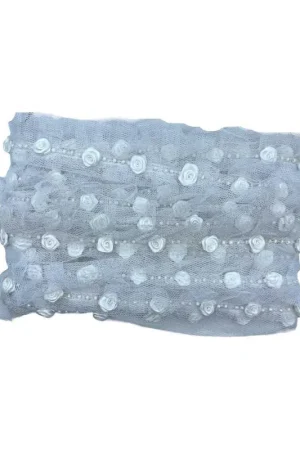 Professionale 50 Cm Passamaneria Tulle Bianco Plissè Rosellina 1 Cm Perlina Copripunto Alto 5 Cm