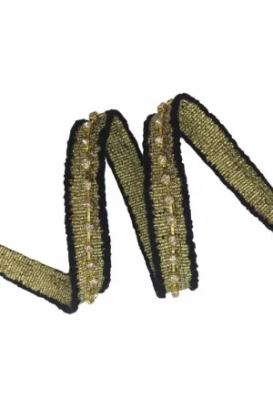 50 Cm Passamaneria Tramezzo Copripunto Base Nera Gros Grain Oro Lurex Strass Alta 20 Mm Vendita Finale