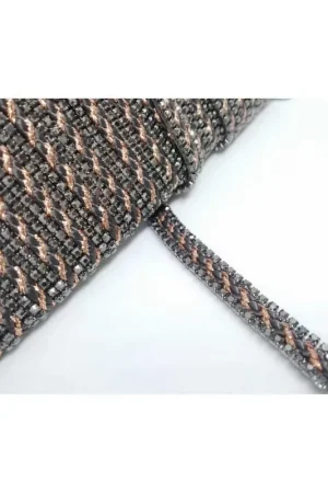 Novità 50 Cm Passamaneria Termoadesiva Pietre Nero Treccia Bronzo Alto 7 Mm