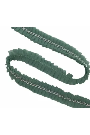 Passamaneria Chiffon Plissettato Verde Salvia Catena Argento Alta 2 Cm Promozione Esclusiva