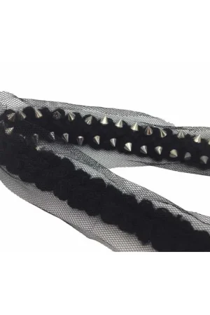 50 Cm Passamaneria Bordo Lana Nero Borchie Coniche Argento Scuro Alta 15 Mm Popolare