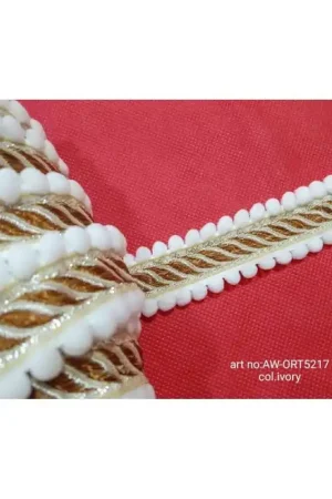 50 Cm Passamaneria Bronzo Ricamato Lurex Argento Pon Pon Bianco Alta 32 Mm Popolare