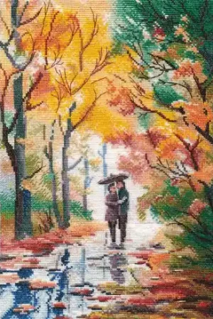 Offerta Lampo kit ricamo a punto croce - Passeggiata d'autunno - Oven